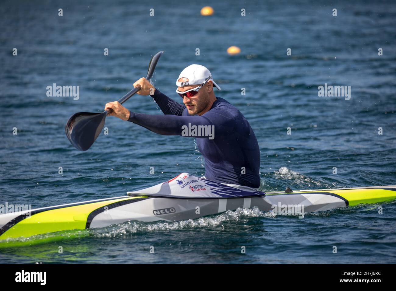 British sprint canoeist and multiple Olympic medalist Liam Heath, MBE, training on the 26th August 2020 at Dorney Lake in the United Kingdom. Liam is Stock Photo