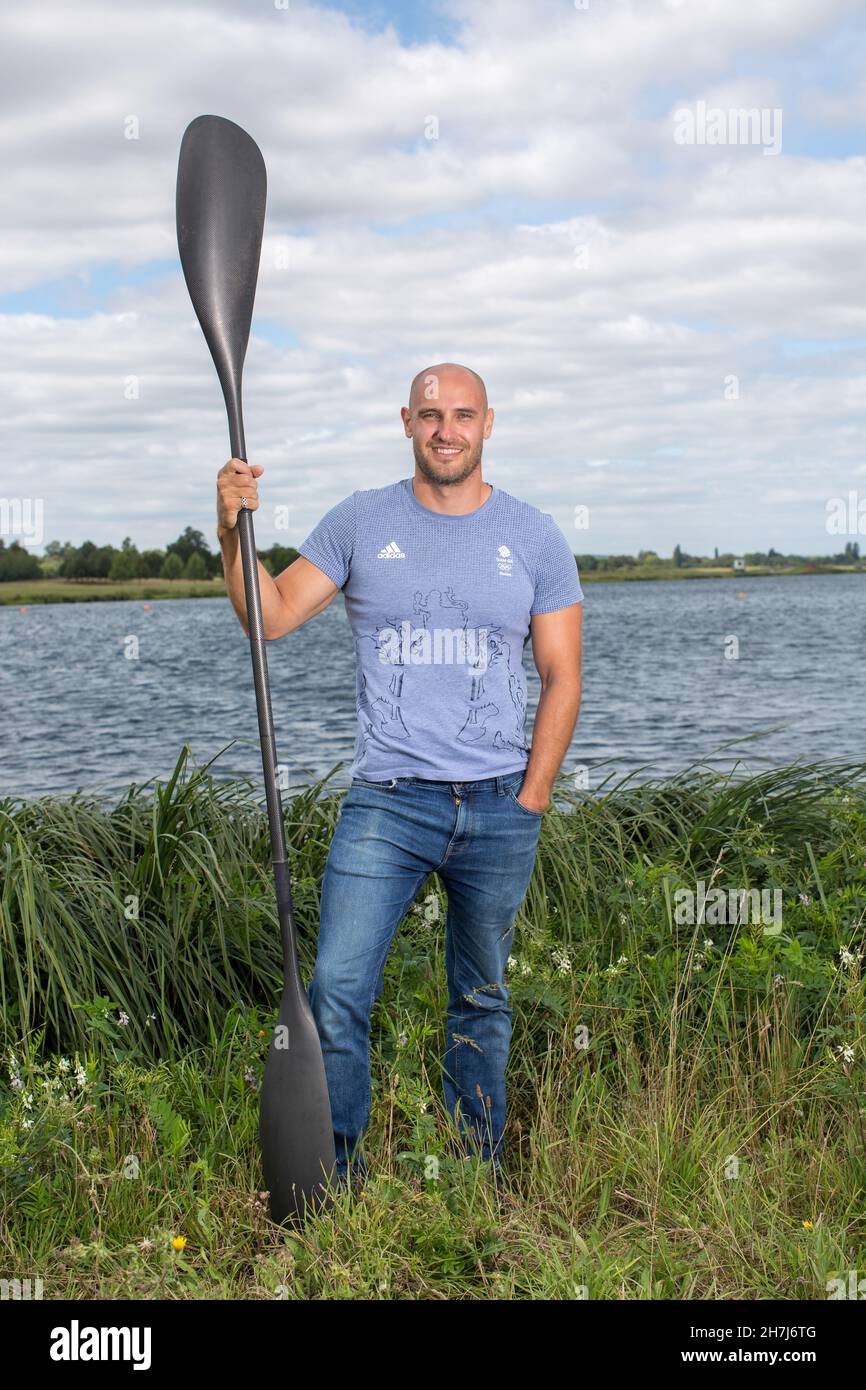 British sprint canoeist and multiple Olympic medalist Liam Heath, MBE, at his training facility on the 26th August 2020 at Dorney Lake in the United K Stock Photo