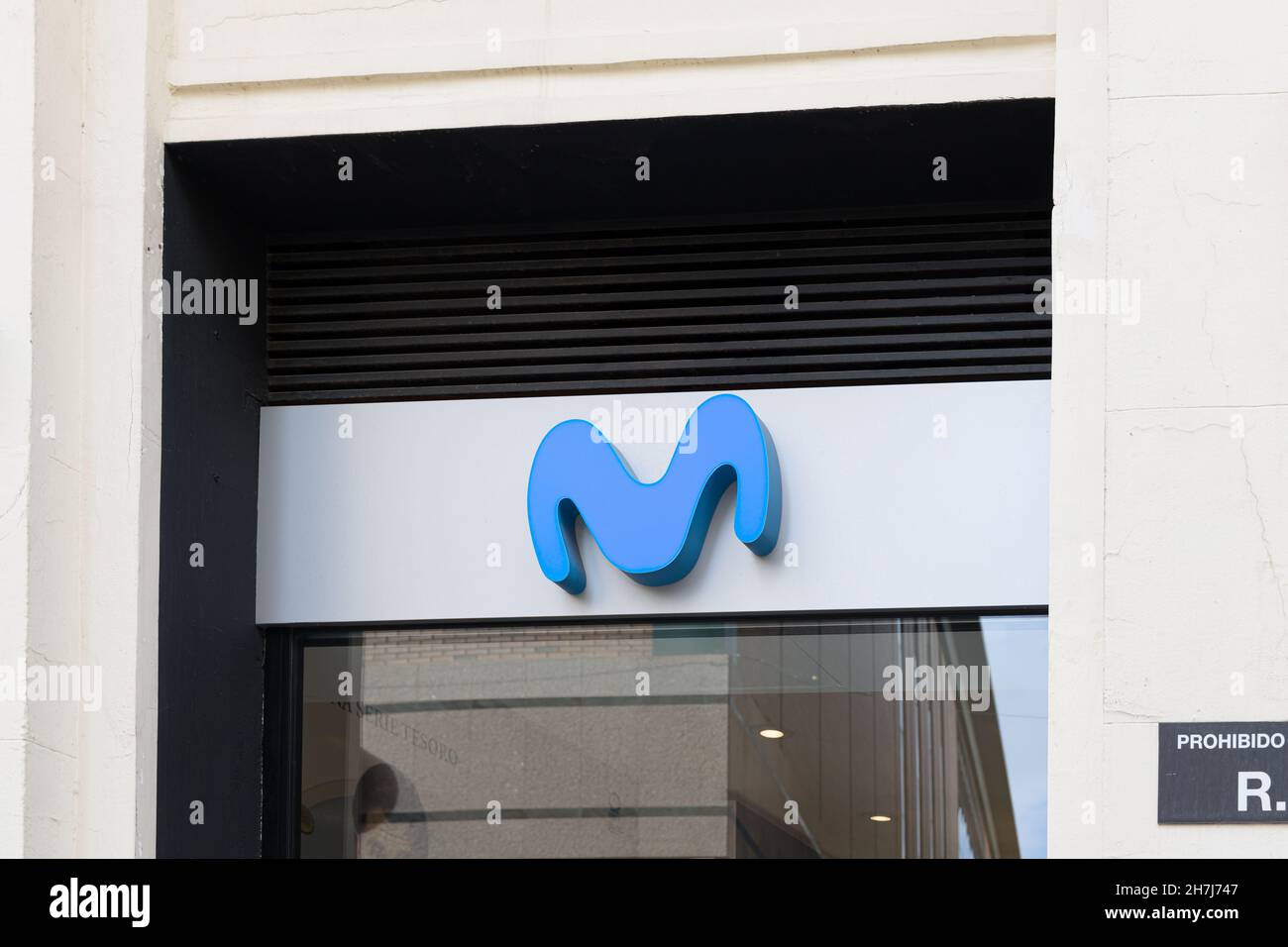 VALENCIA, SPAIN - OCTOBER 19, 2021: Movistar is a major telecommunications provider owned by Telefónica Stock Photo