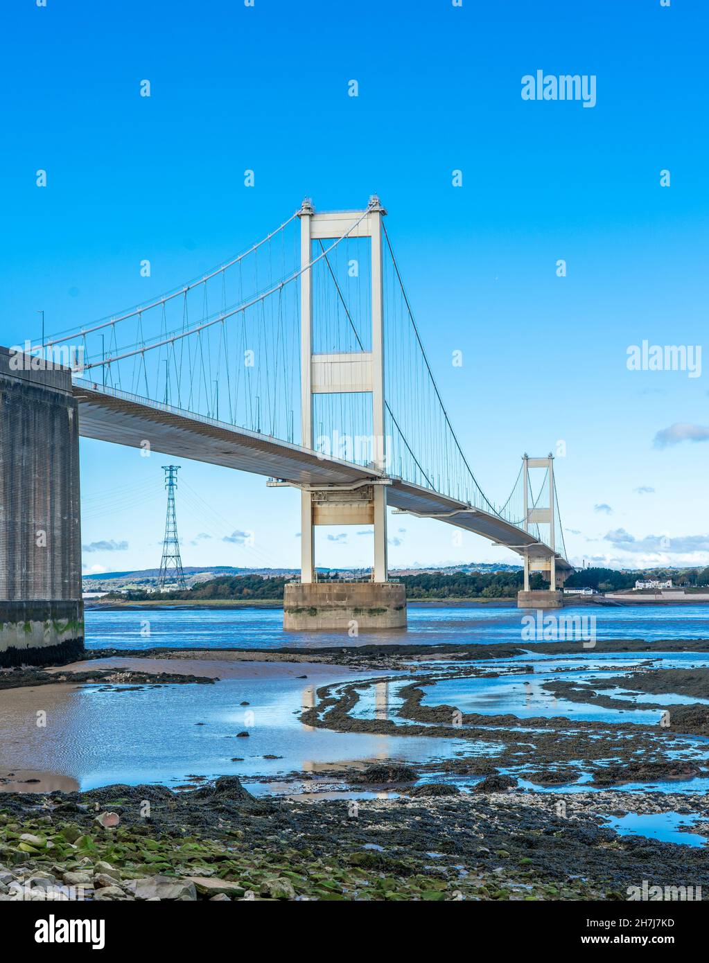The Severn Bridge across the Severn estuary links England and Wales and includes a bridge across the river Wye Stock Photo