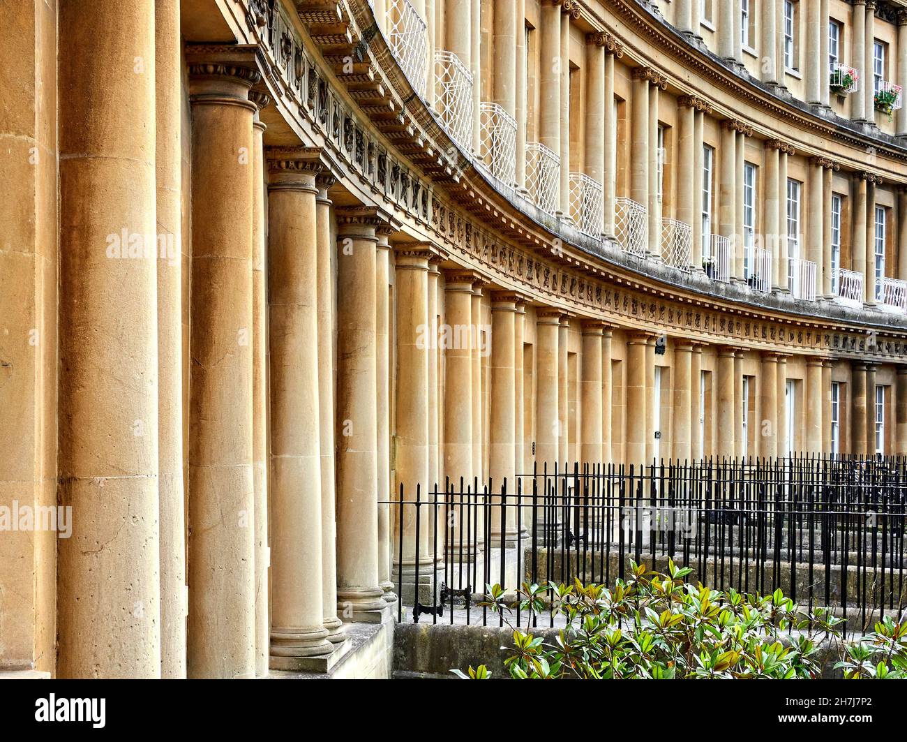 Georgian architecture with frieze and columns of ascending orders at The Circus in Bath Somerset UK designed by John Wood Stock Photo