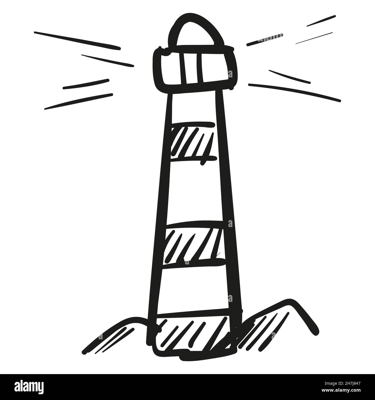 Hand drawn Lighthouse icon in doodle style isolated. Stock Vector