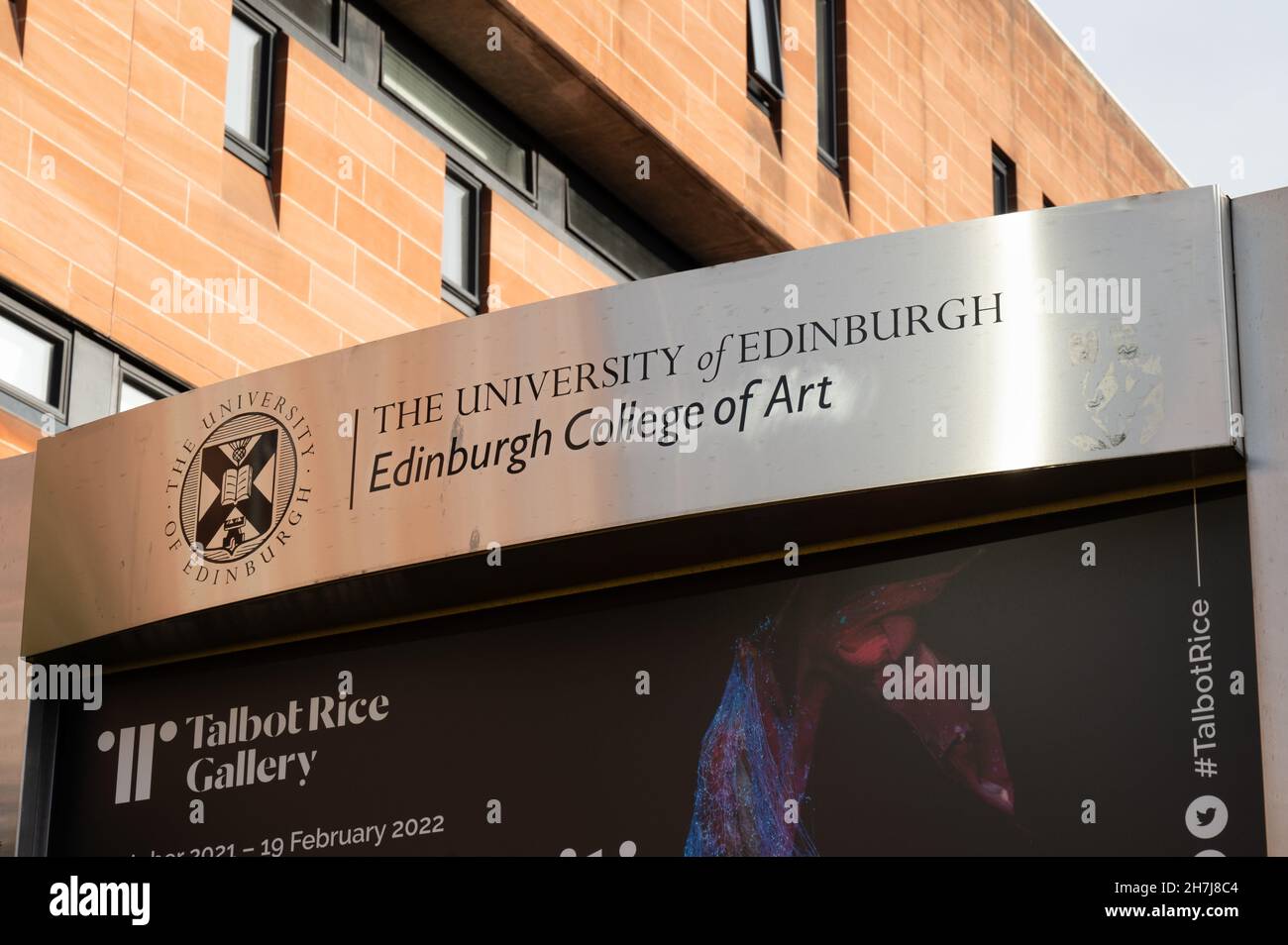 Edinburgh, Scotland- Nov 20, 2021: The sign for Edinburgh College of Art Stock Photo