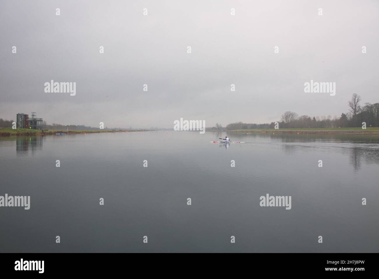 British sprint canoeist Liam Heath, MBE, paddling to an afternoon training session at Dorney Lake on the 4th February 2021 in Buckinghamshire in the U Stock Photo