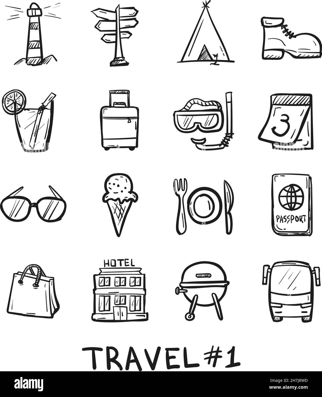 Hand drawn Travel Set icon in doodle style isolated Stock Vector Image ...