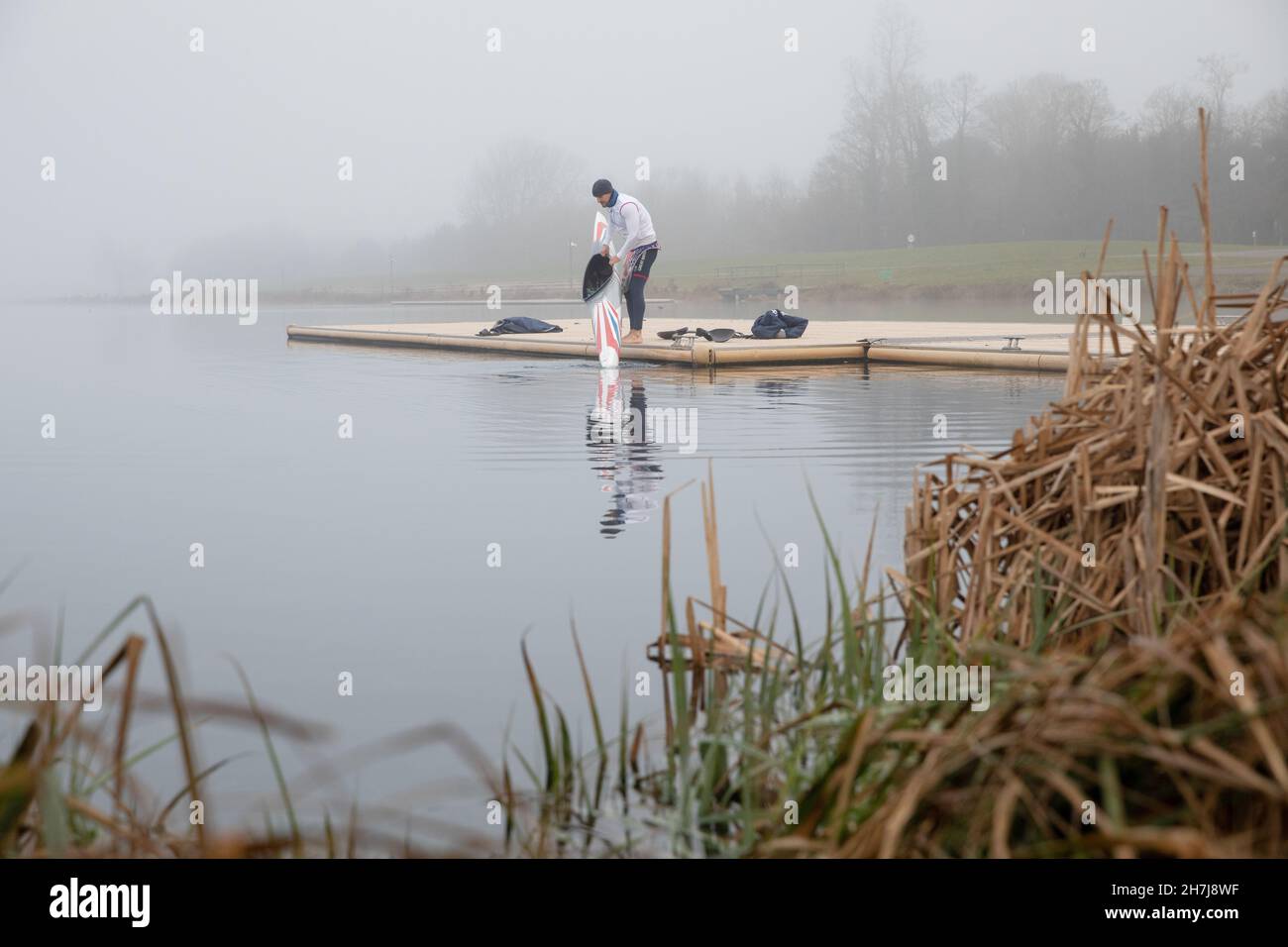 British sprint canoeist Liam Heath MBE heading out for a morning training session at Dorney Lake on the 4th February 2021 in Buckinghamshire in the Un Stock Photo