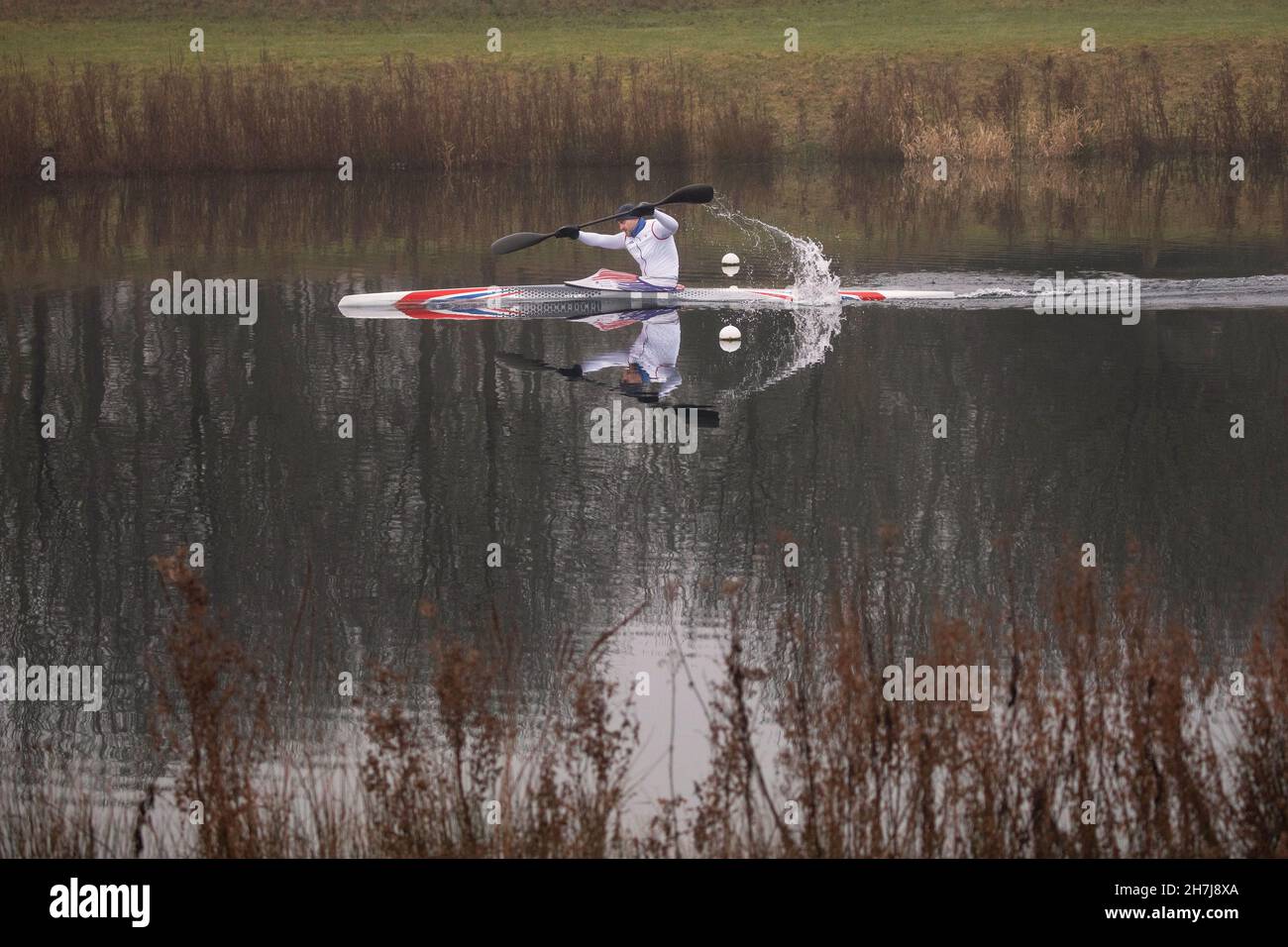British sprint canoeist Liam Heath MBE during a morning training session at Dorney Lake on the 4th February 2021 in Buckinghamshire in the United King Stock Photo