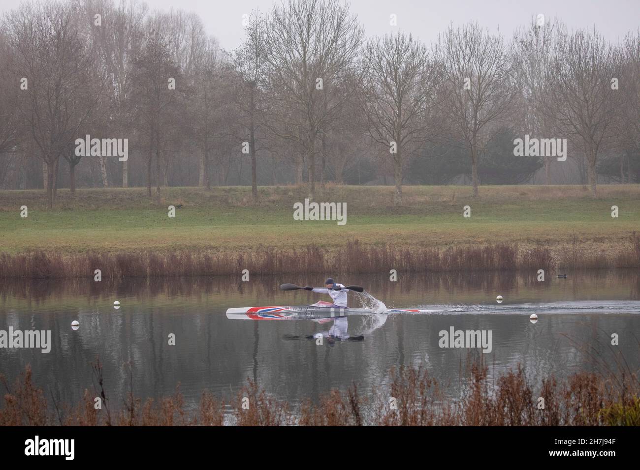 British sprint canoeist Liam Heath, MBE, during a morning training session at Dorney Lake on the 4th February 2021 in Buckinghamshire in the United Ki Stock Photo