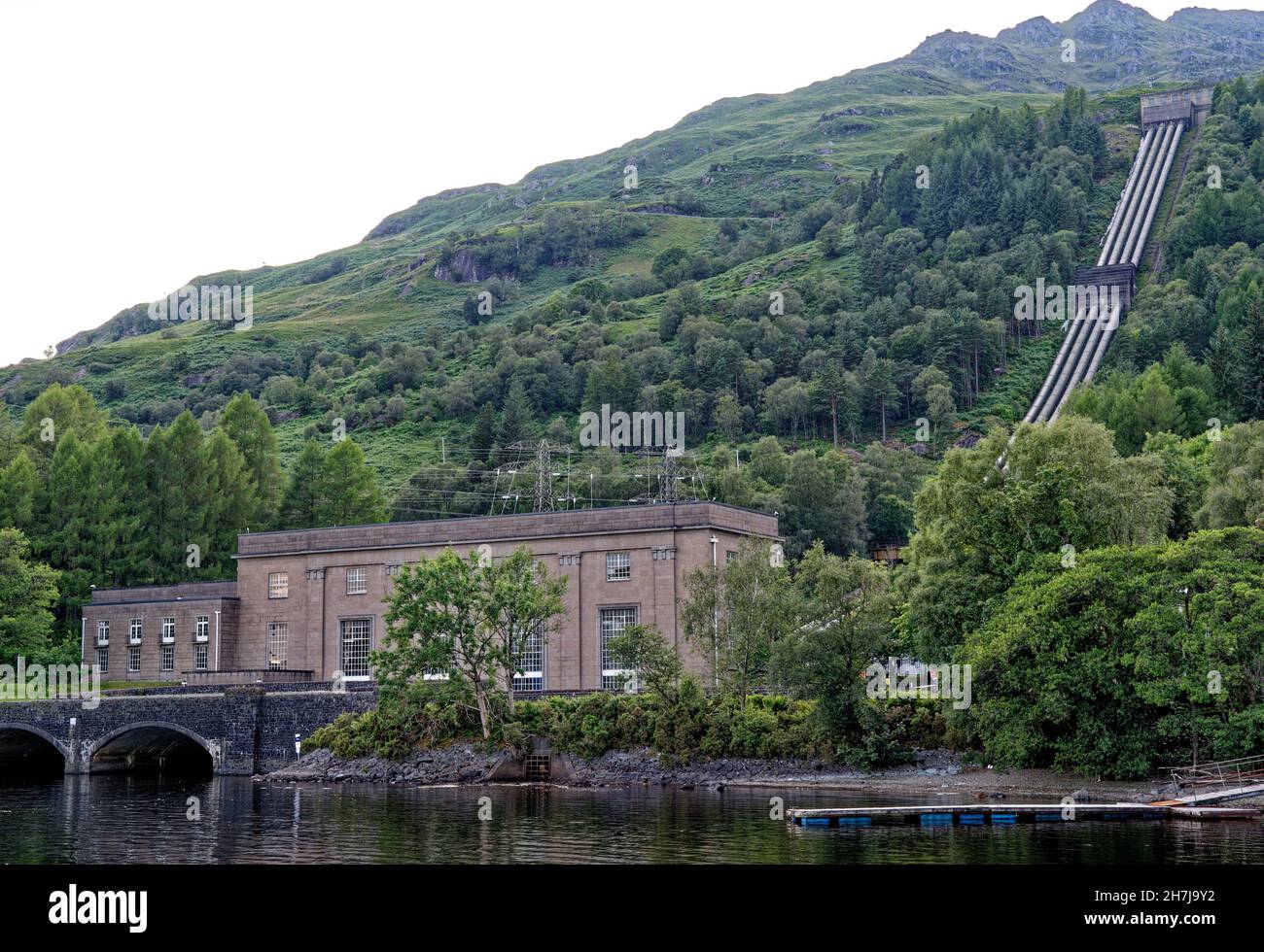 Sloy Power Station (Category A listed building), part of the Loch Sloy Hydro-electric Scheme at Inveruglas on west bank of Loch Lomond in Scotland, UK Stock Photo