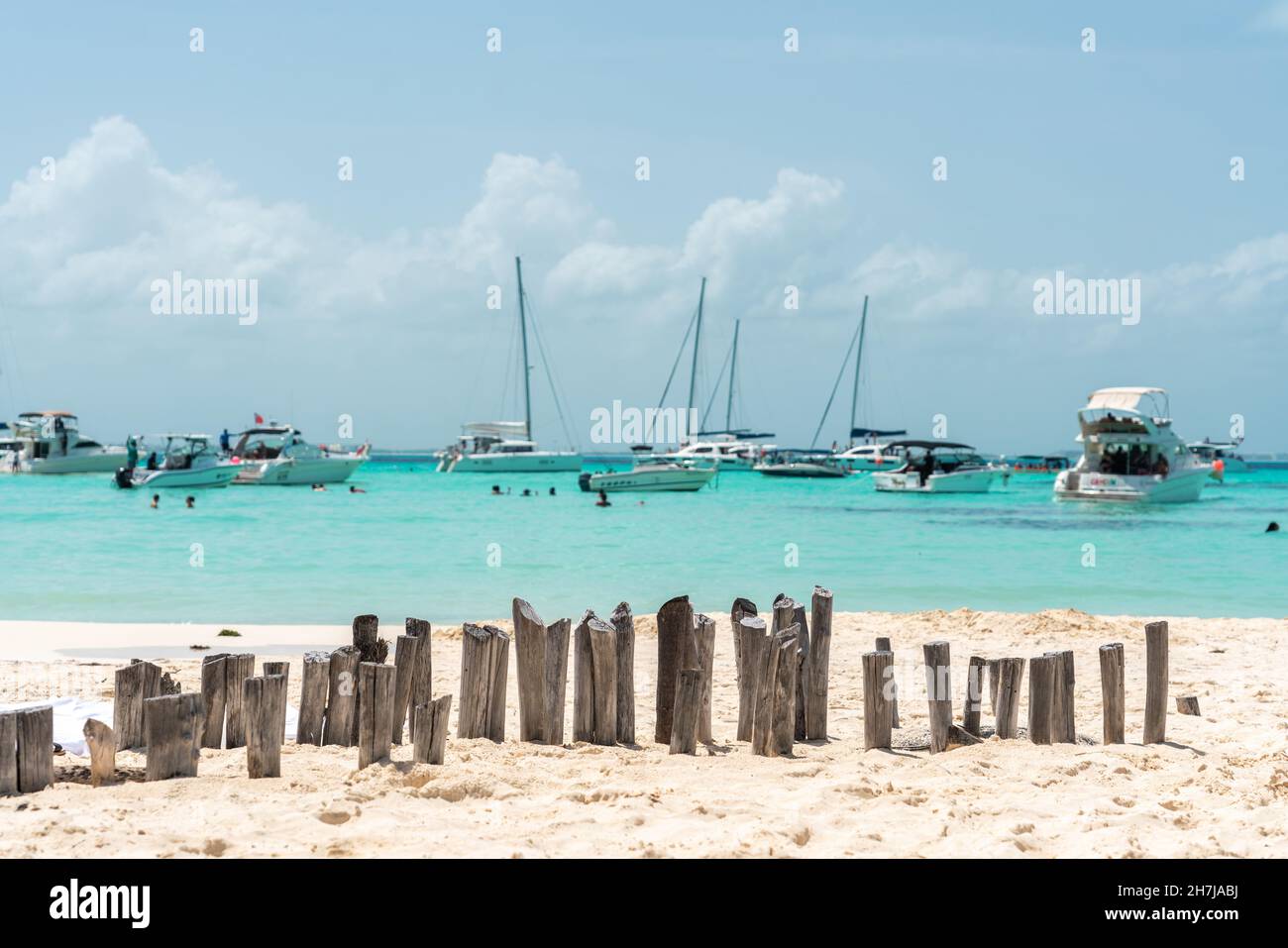 Isla Mujeres, Cancun, Mexico - September 13, 2021: Beautiful Caribbean beach Playa Norte or North beach on the Isla Mujeres near Cancun, Mexico Stock Photo