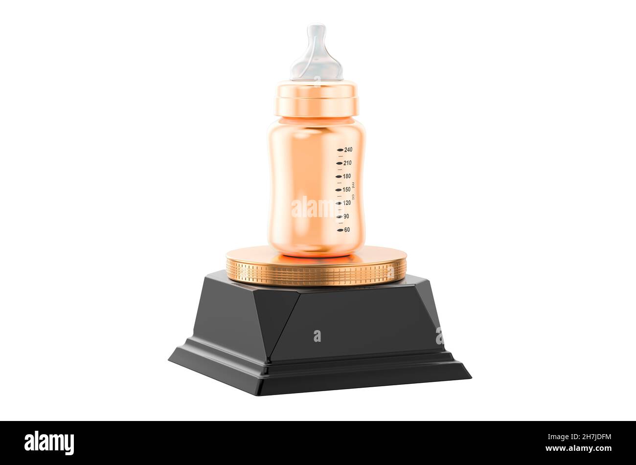 Baby bottle golden award concept. 3D rendering isolated on white ...