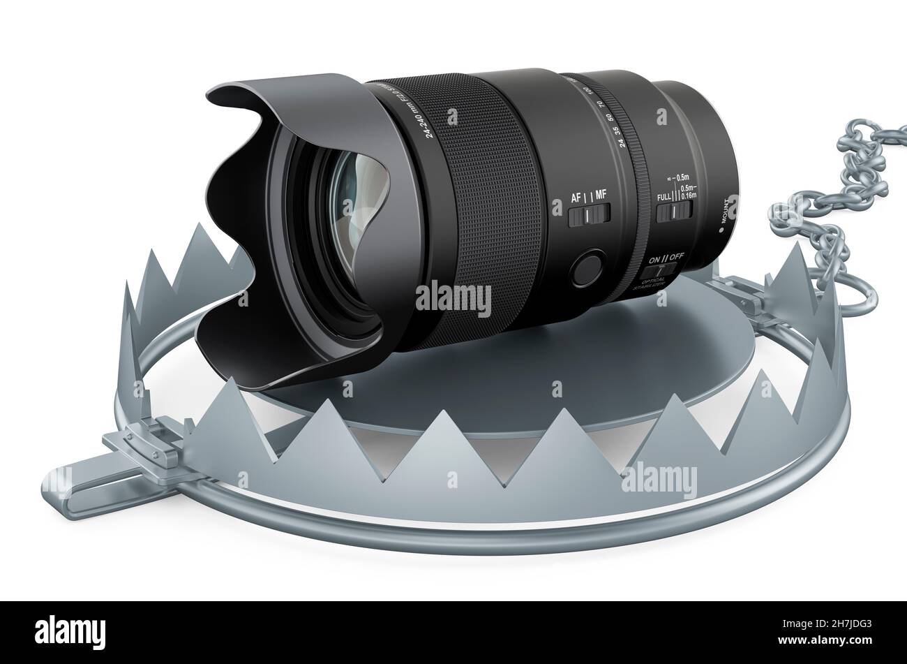 Bear trap with camera lens, 3D rendering isolated on white background ...