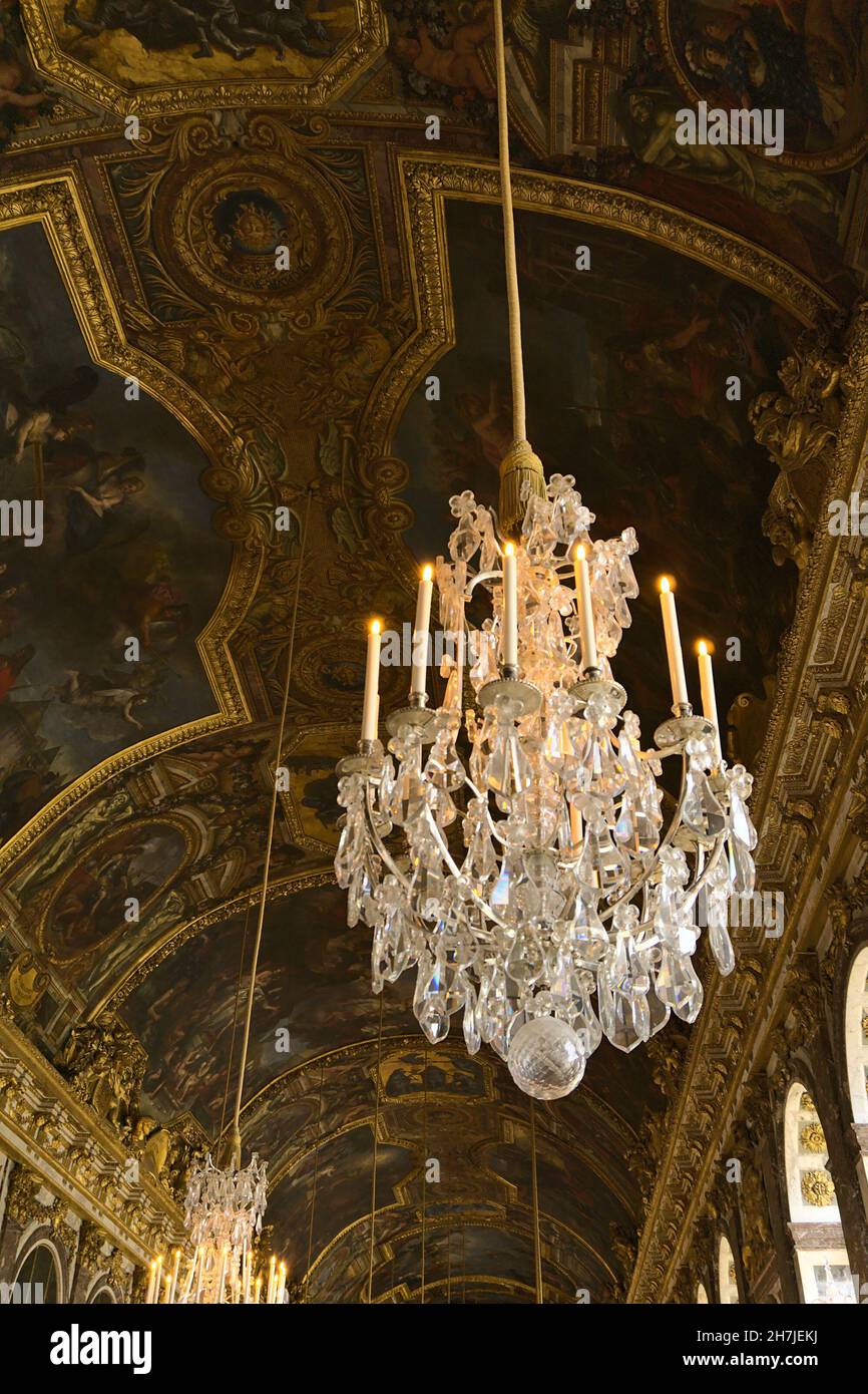 PARIS, FRANCE - Oct 01, 2019: A low angle shot of chandeliers on the ...