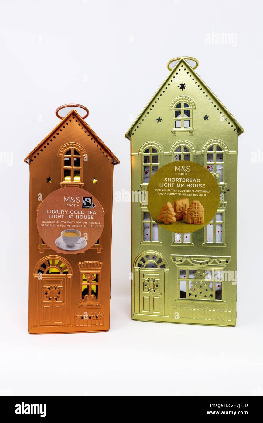 M&S Light Up Houses on a white background Stock Photo