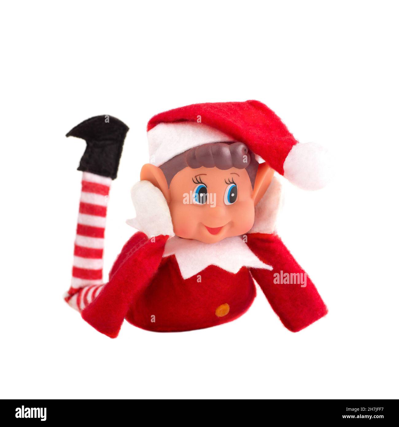 Christmas Elf toy on a white background with copy space. Christmas ...