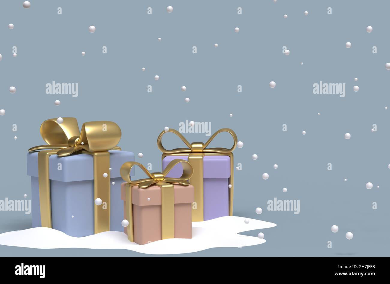 Gift boxes on a snow with copy space. 3d image Stock Photo - Alamy