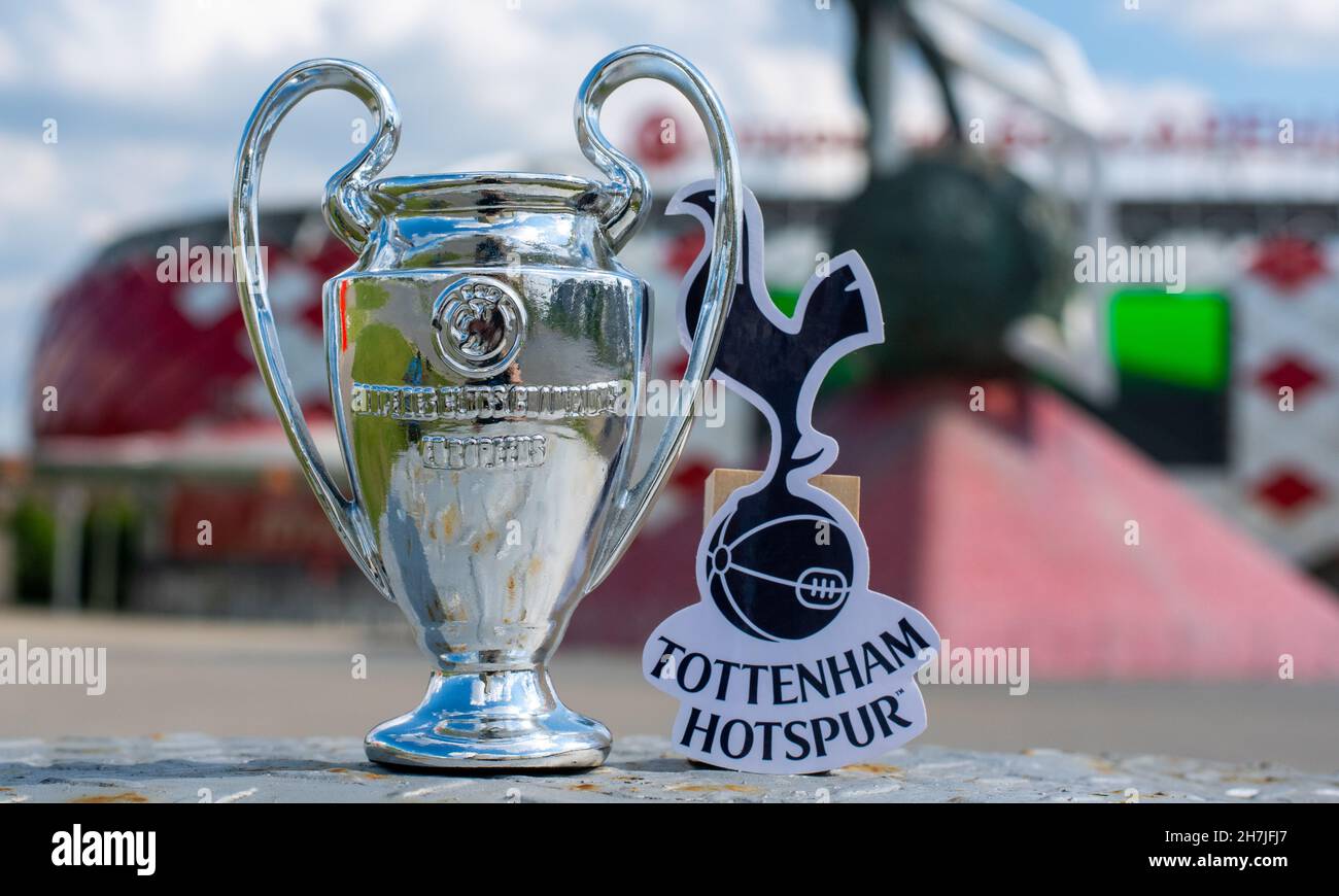 June 14, 2021, London, UK. The emblem of the football club Tottenham ...