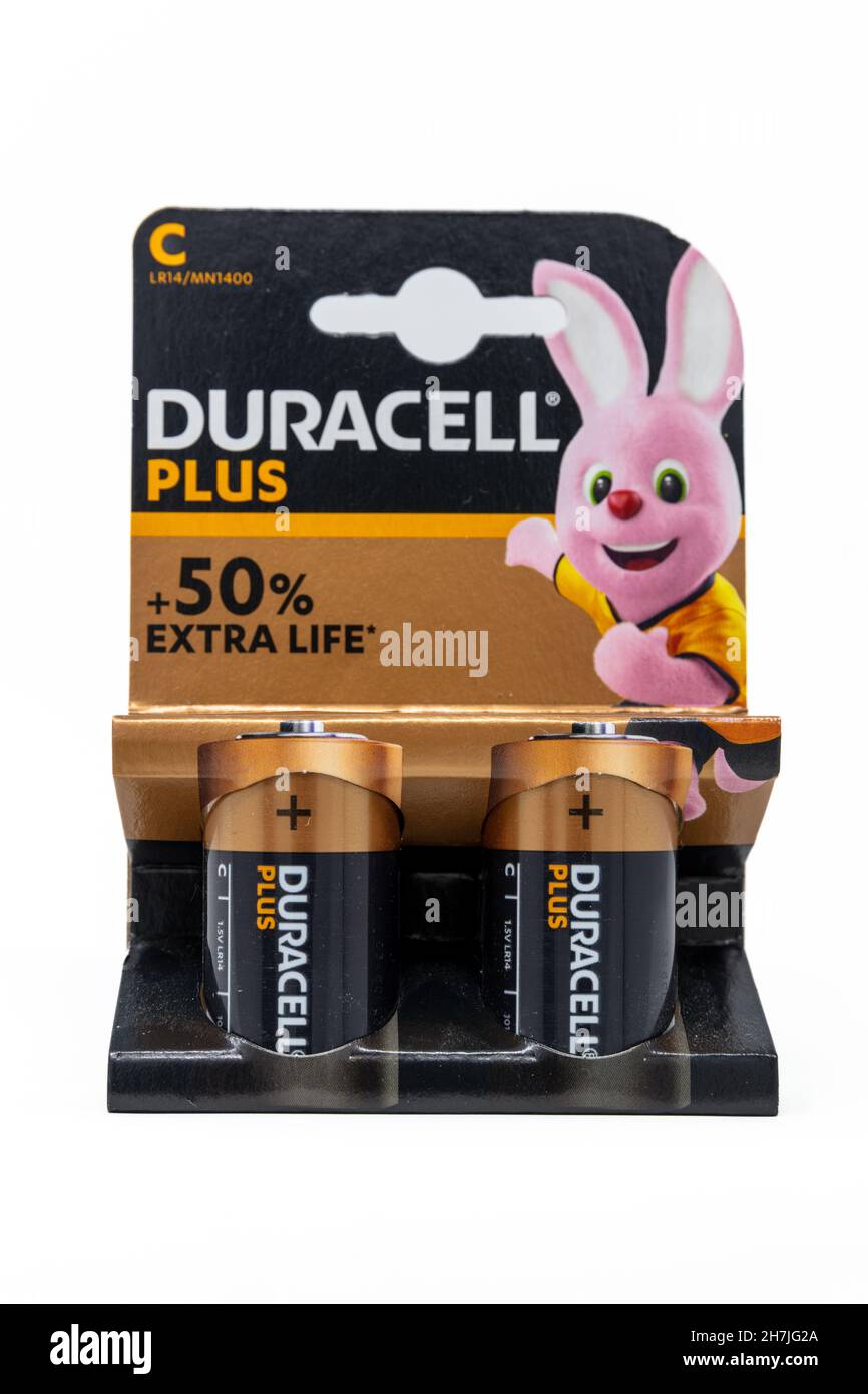 Duracell Plus Alkaline C Batteries Stock Photo