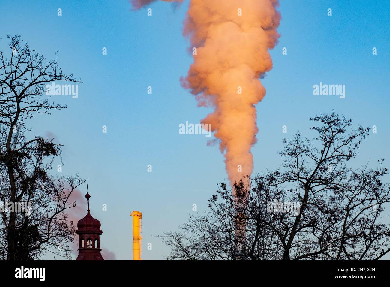 CLIMATE CHANGE . AIR POLLUTION . ENVIRONMENT PROTECTION . . FACTORY Stock Photo