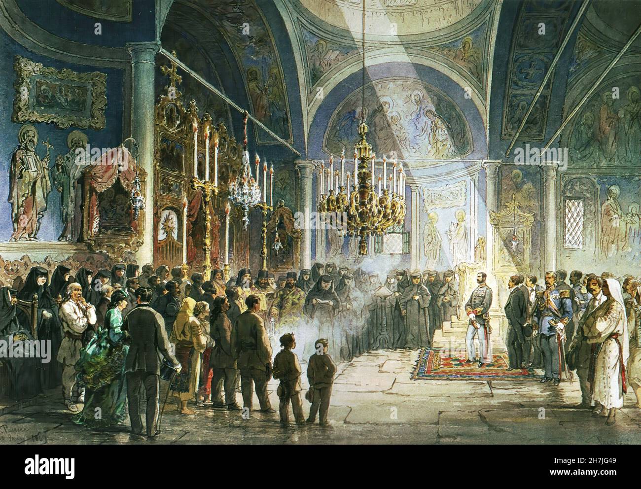 Amadeo Preziosi - Vizita domnitorului Carol I la Manastirea Pasarea (1869) Stock Photo