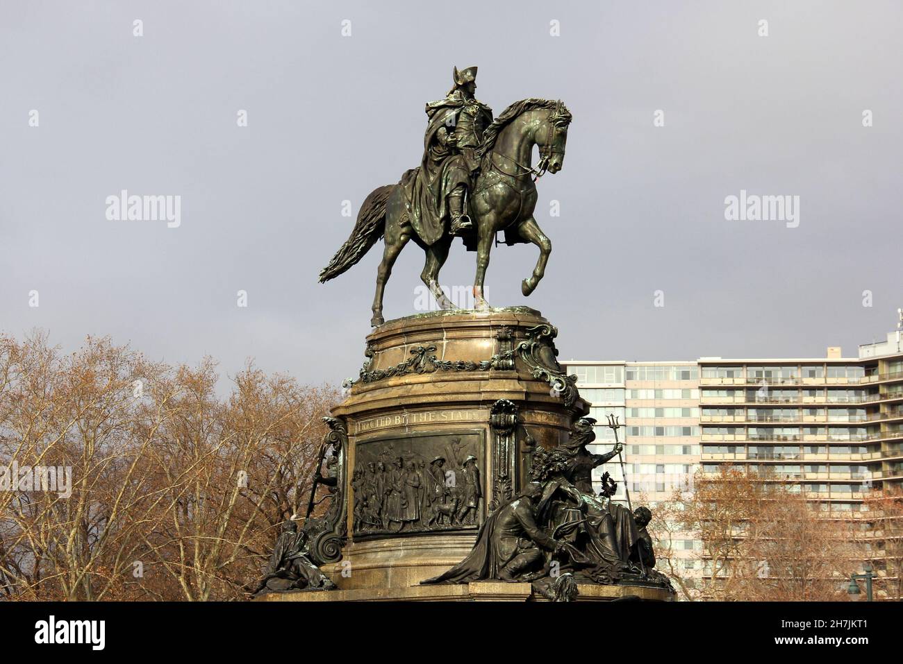 Equestrian statue of Washington at Eakins Oval, dedicated in