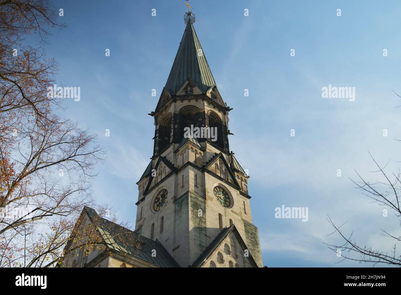 Johannes-Basilika or Basilica of St. John the Baptist, a church in Neukoelln, Berlin on a sunny fall day. It is the Catholic cathedral seat of the Mil Stock Photo