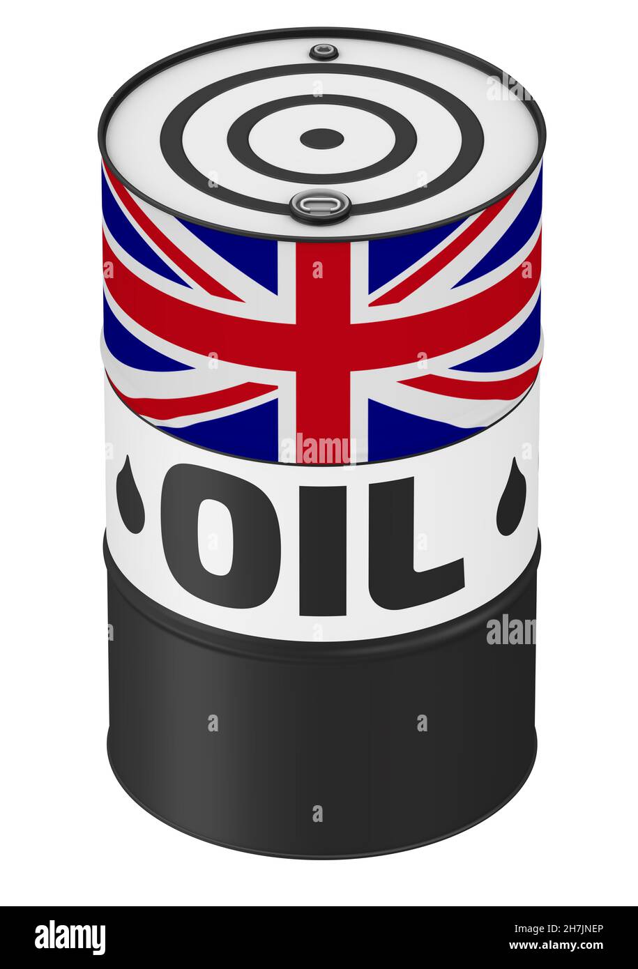 A barrel of oil from the UK. One barrel with flag of the UK and the
