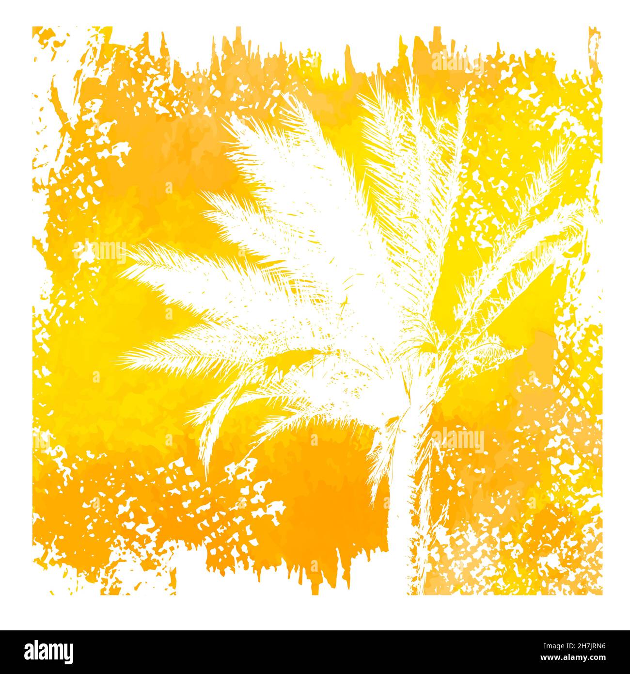 Palm tree on sunny yellow old background . Vector illustration Stock ...