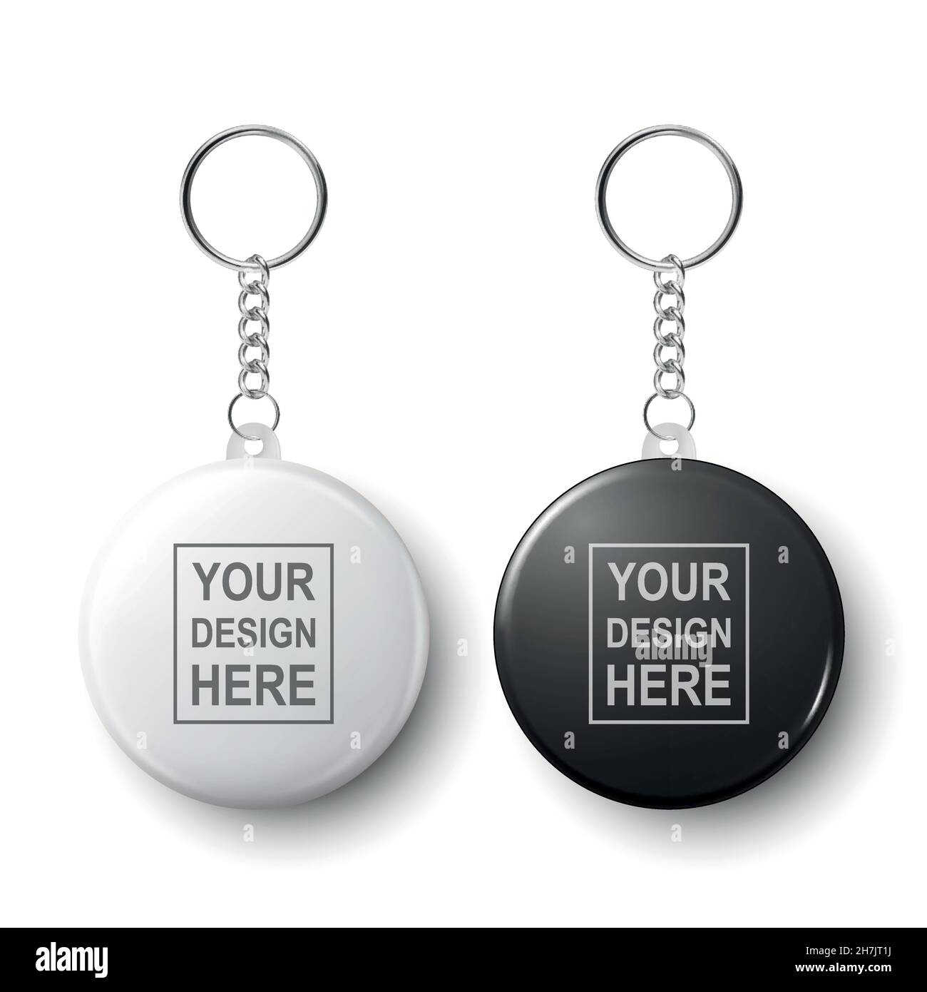 Vector 3d Realistic Blank White and Black Round Keychain with Ring and ...