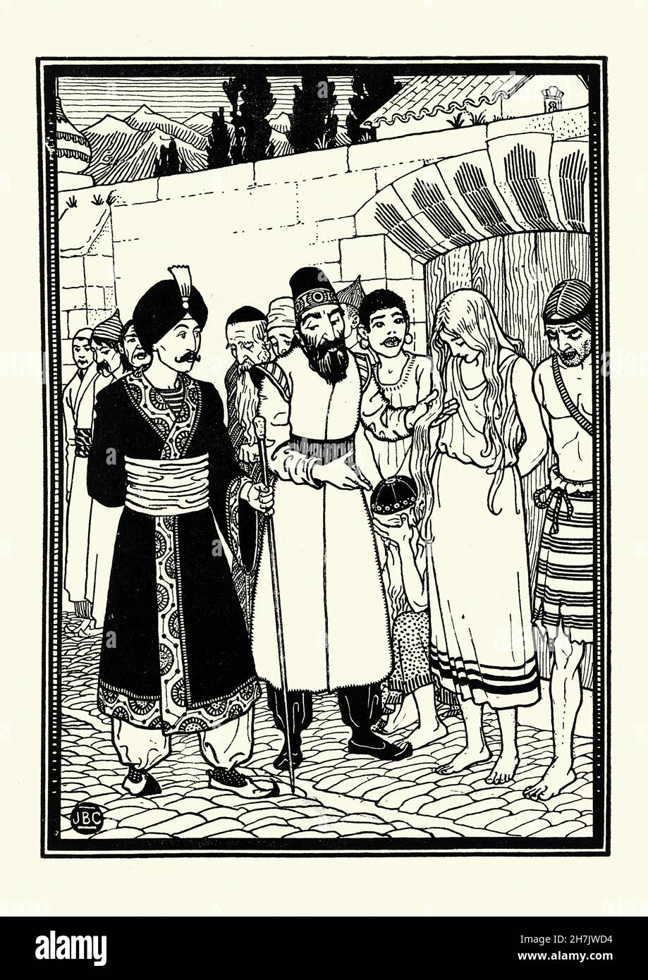 Vintage illustration from Sinbad the Sailor and Ali Baba and the Forty Thieves. Joseph Benwell Clark Stock Photo