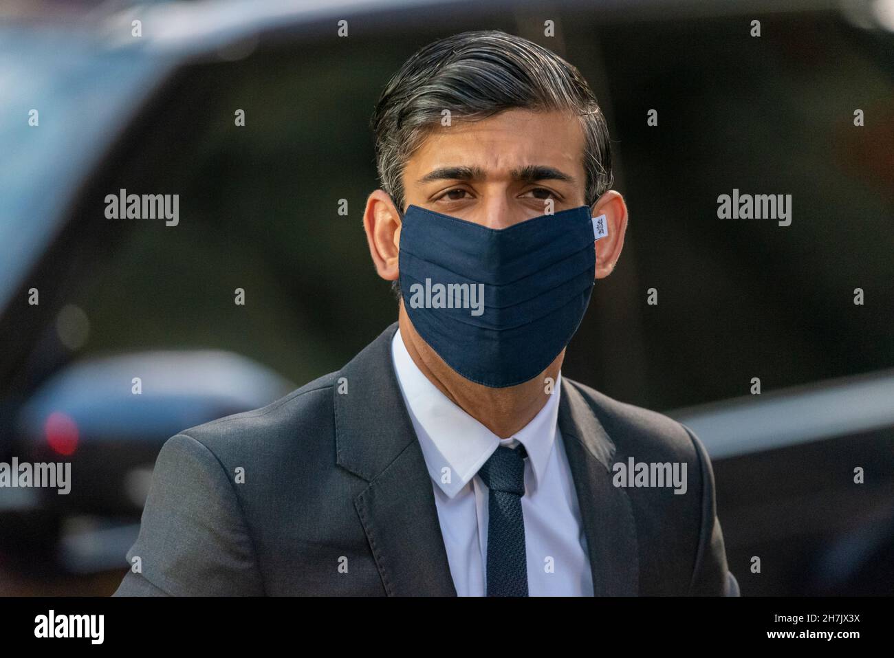 Rishi Sunak arriving for the funeral service requiem mass for murdered MP Sir David Amess at Westminster Cathedral, London, UK. Wearing face mask Stock Photo