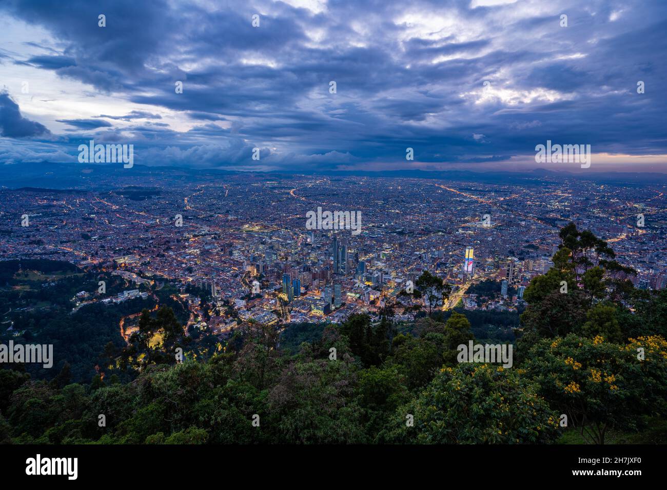 Bogota City Center at Night from Monserrate hill, Colombia Stock Photo ...