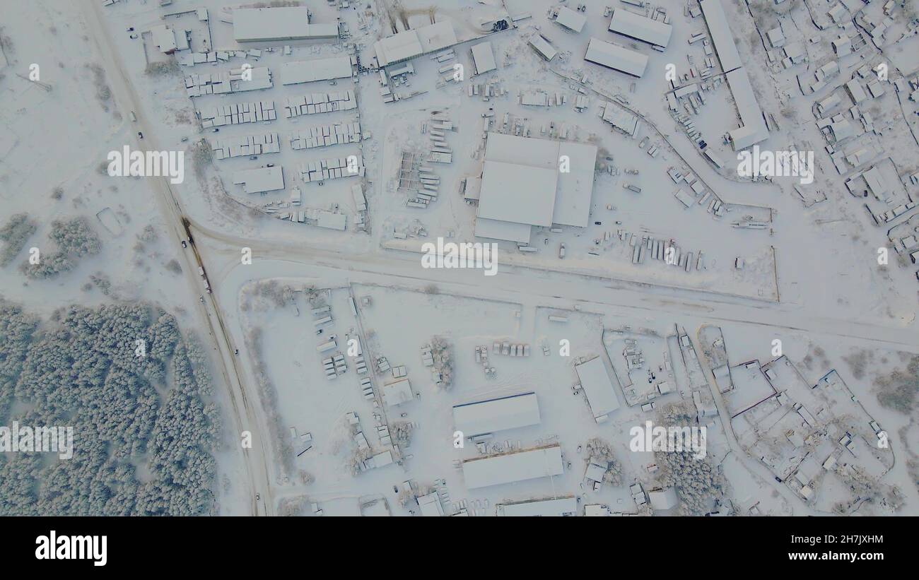 An aerian view of a town under the snow Stock Photo - Alamy