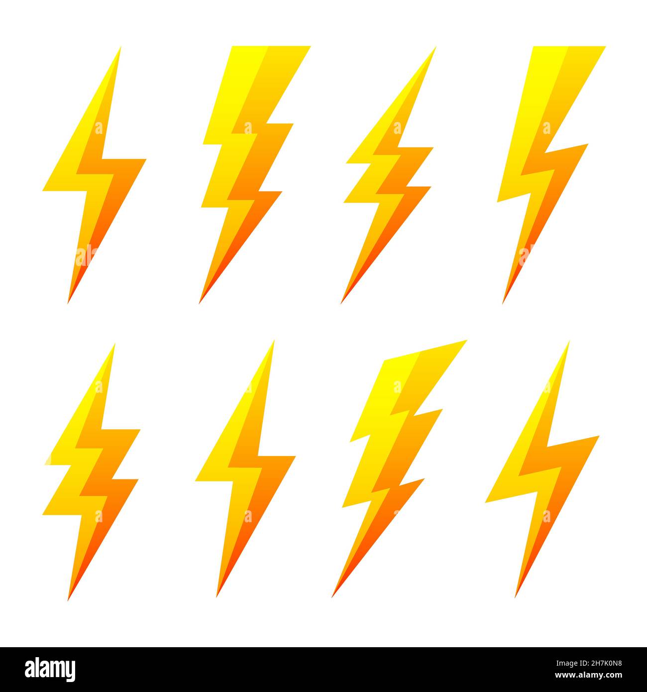 Yellow lightning bolt icons isolated on white background. Flash symbol ...