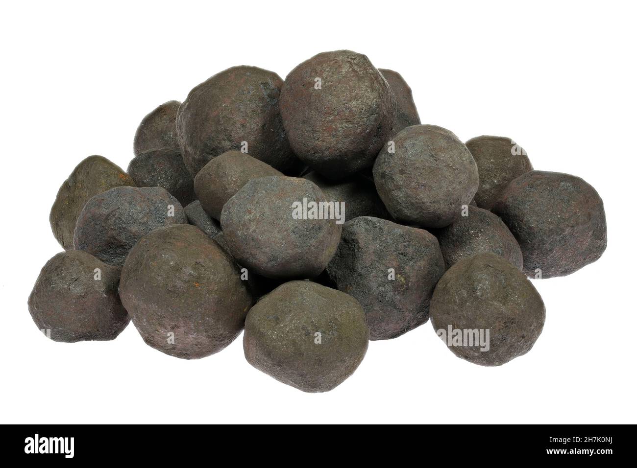 iron ore pellets from Kiruna, Sweden isolated on white background Stock Photo