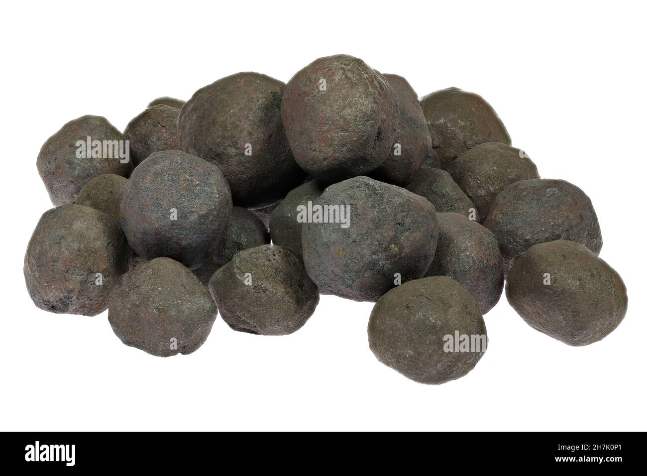iron ore pellets from Kiruna, Sweden isolated on white background Stock Photo