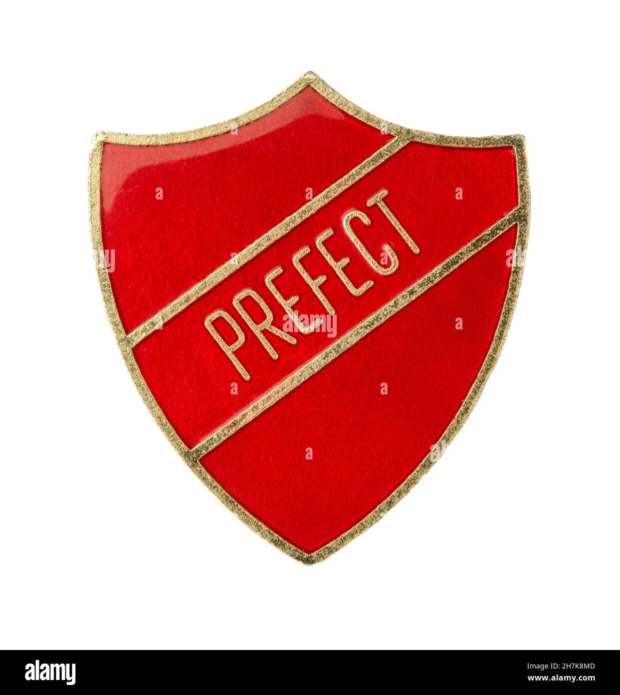 An Isolated Shield Shaped Prefect Badge From A British School On A White Background Stock Photo