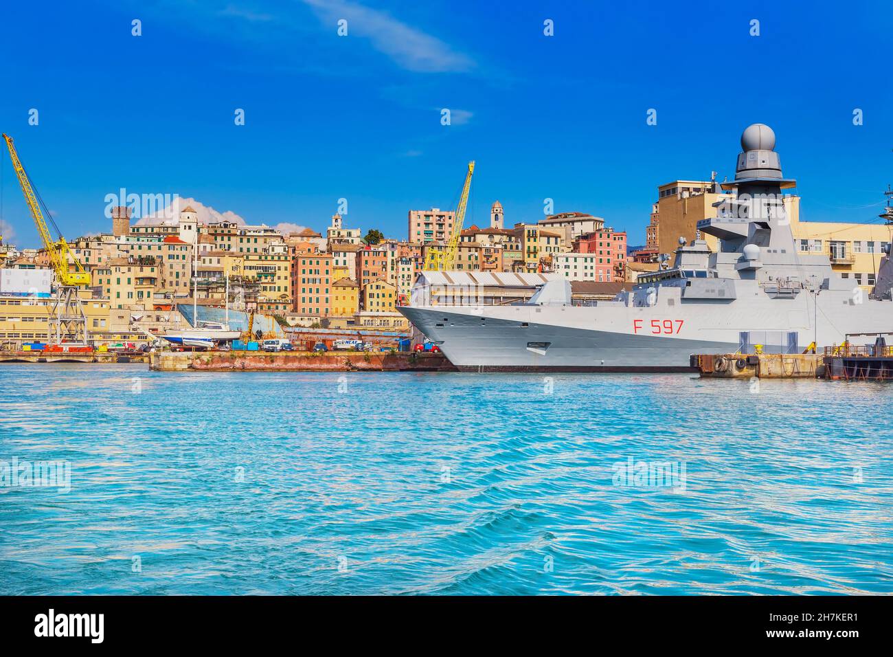 Historic district and harbour view, Genoa, Liguria, Italy, Stock Photo