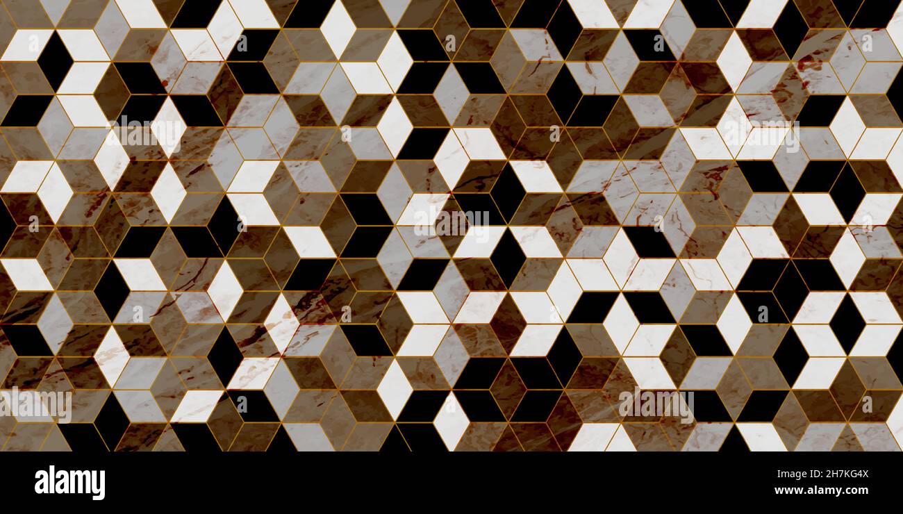 Geometric pattern polygonal shape grunge background. Luxury with gold line and marble texture Stock Vector