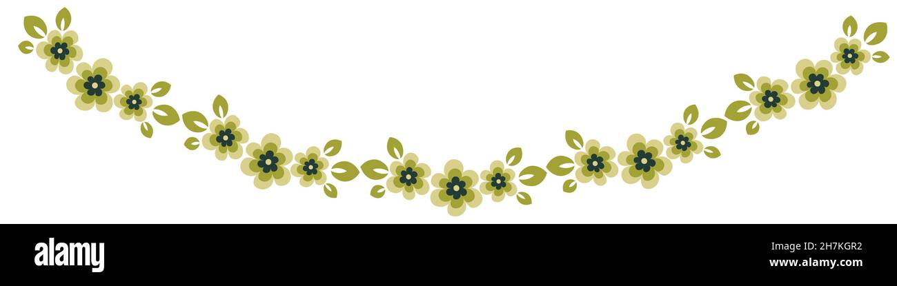 Illustration on a sheet of 4x1 format - stylized flowers with leaves - graphics. Banner for text, gift, congratulations, plants, flowers. Design eleme Stock Vector