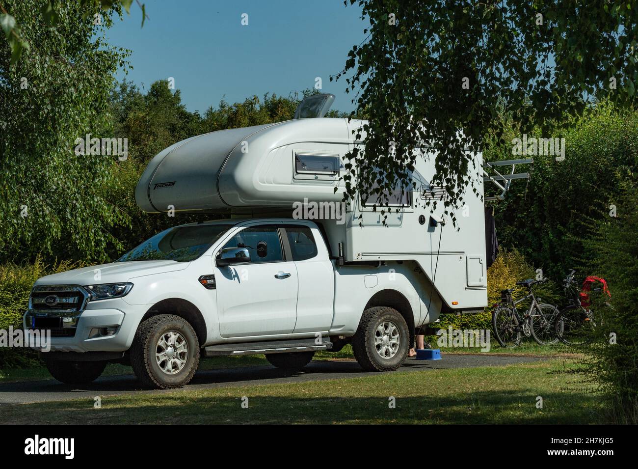 Side view of a Ford Ranger with demountable cab and bicycles, Dublin, Ireland Stock Photo