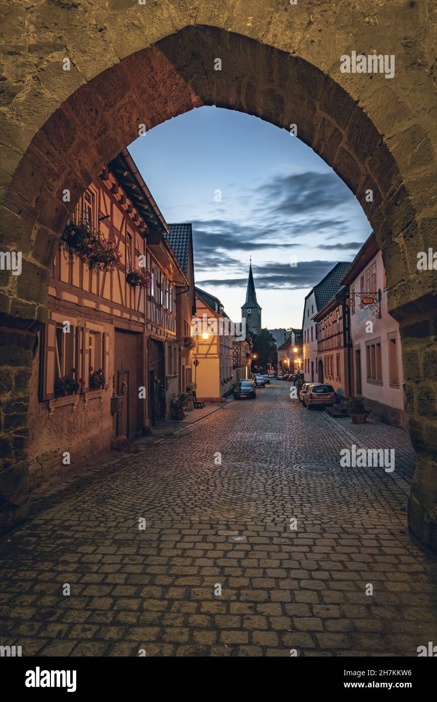 View through the Geiersberg city gate of the medieval town of Seßlach in the Upper Franconian district of Coburg Stock Photo