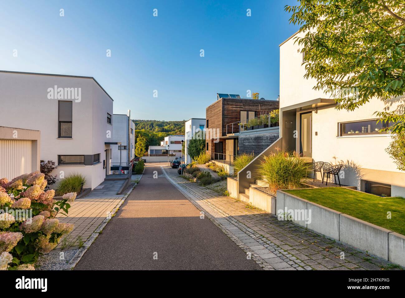 Germany, BadenWurttemberg, Esslingen, Driveway between modern suburban