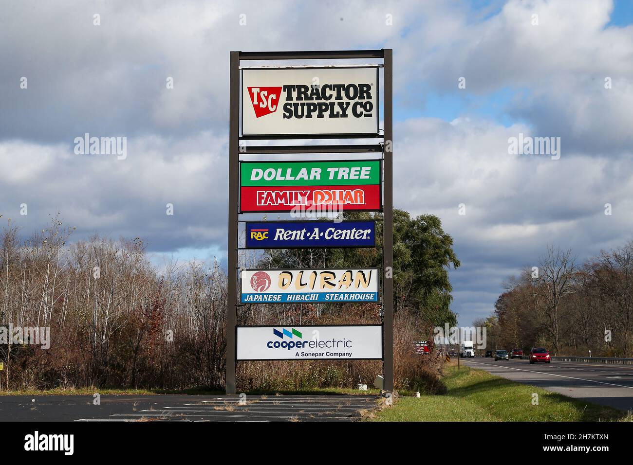 A Dollar Tree store is seen next to a Family Dollar store in Bloomsburg, Pennsylvania on