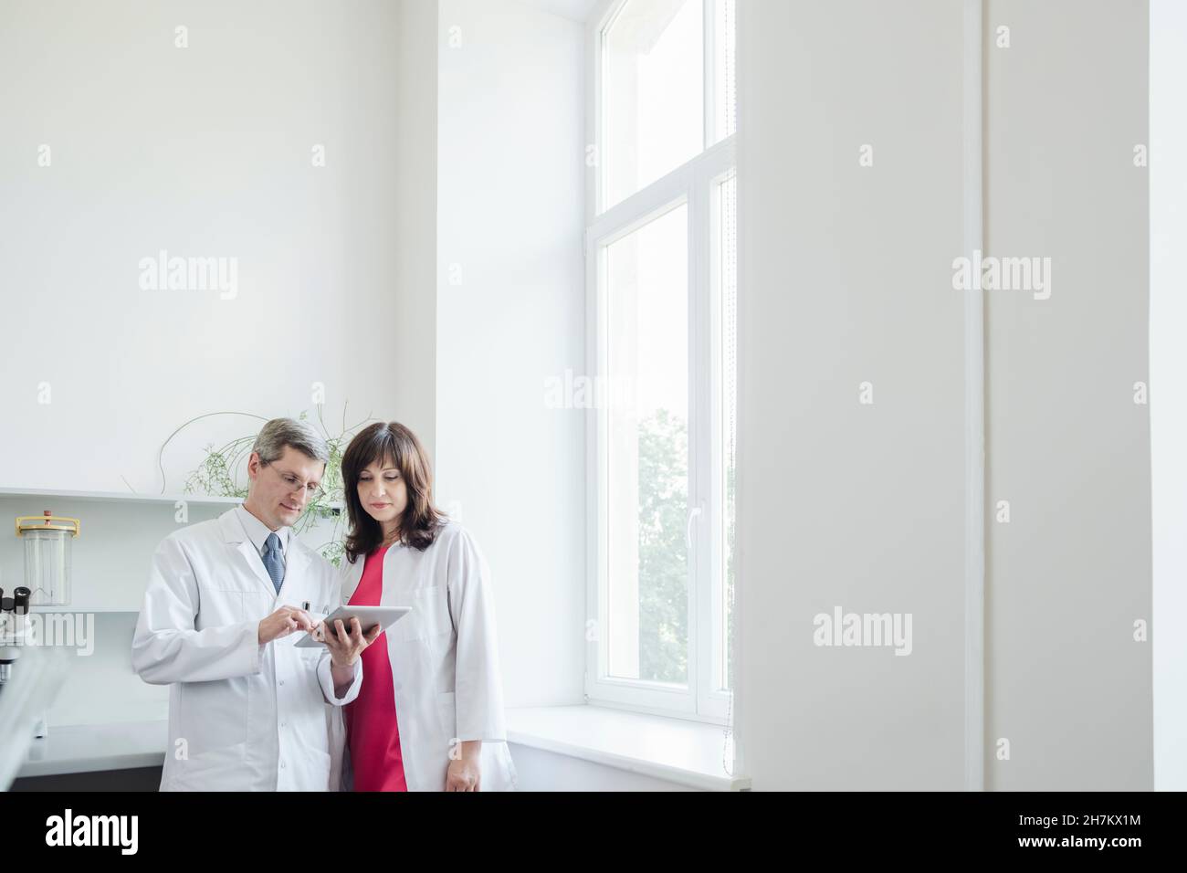 Scientist team using digital tablet in laboratory Stock Photo