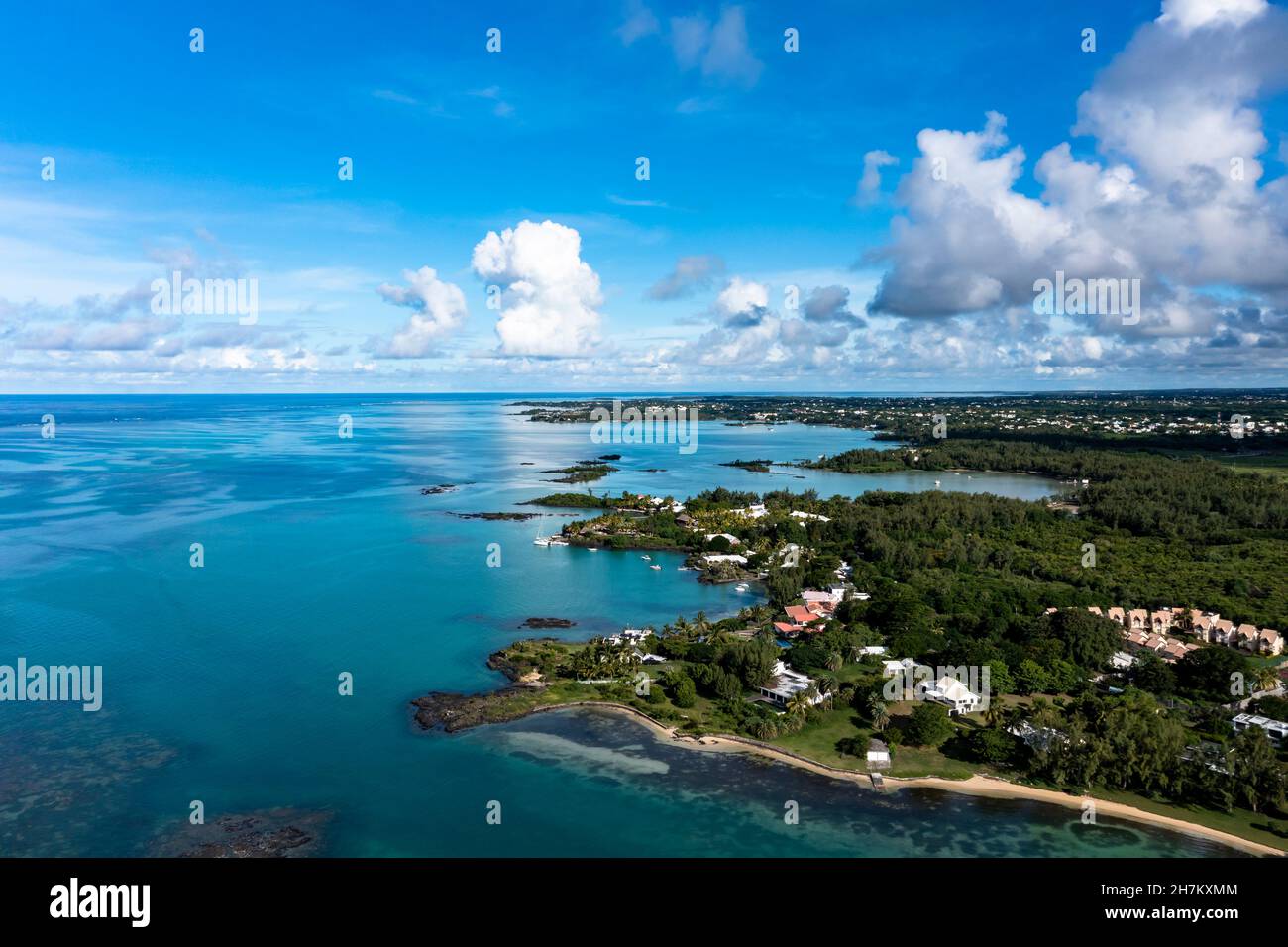 Mauritius, Riviere du Rempart, Cap Malheureux, Helicopter view of