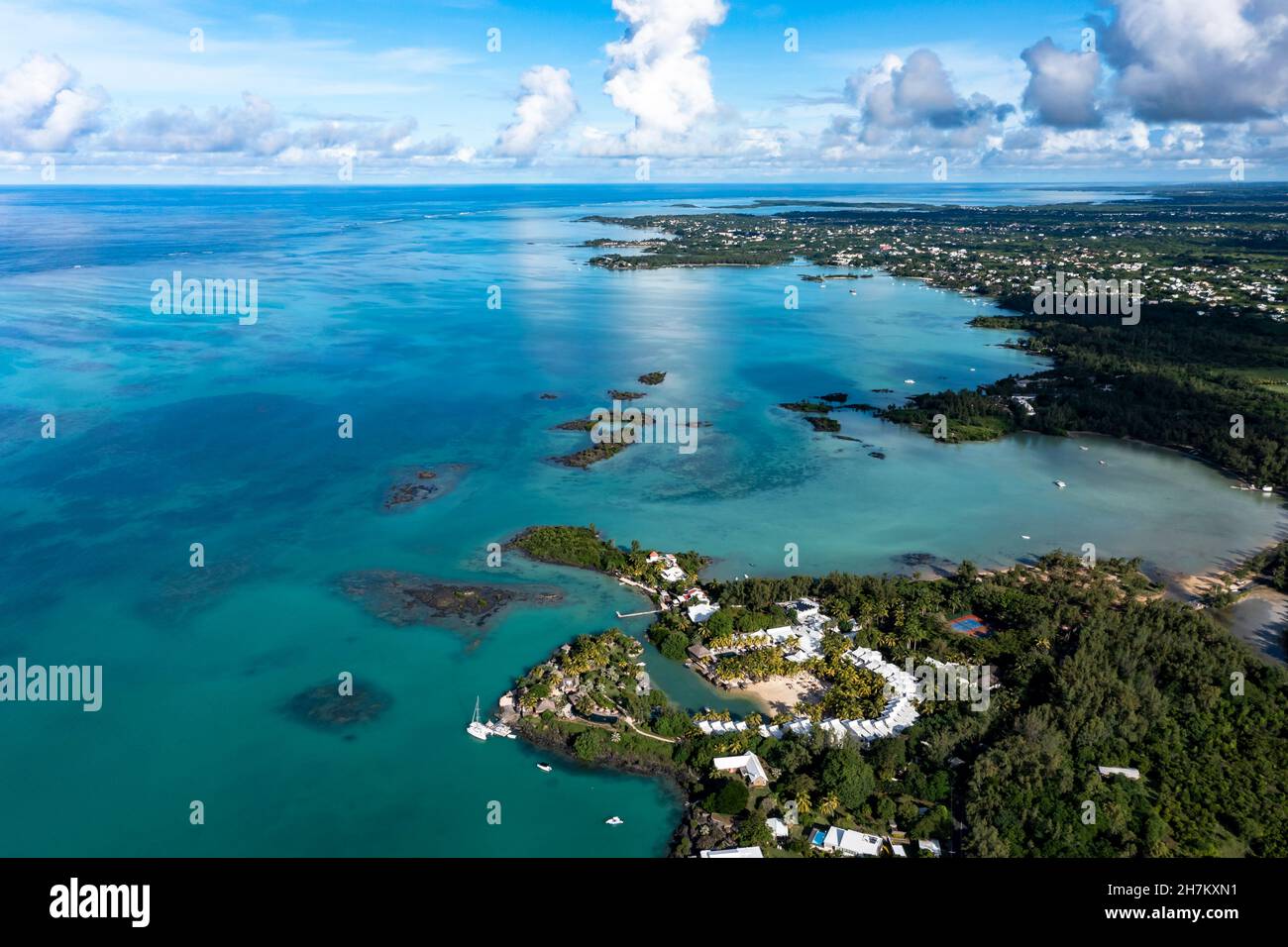 Mauritius, Riviere du Rempart, Cap Malheureux, Helicopter view of