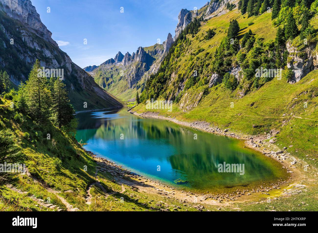 Falensee lake in Alpstein range during summer Stock Photo