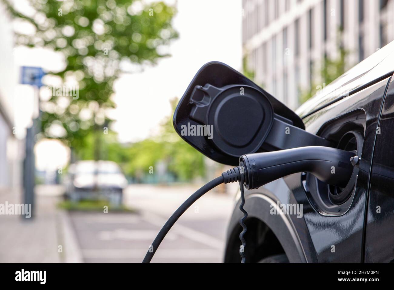 Electrical outlet of car charging at electric vehicle charging station