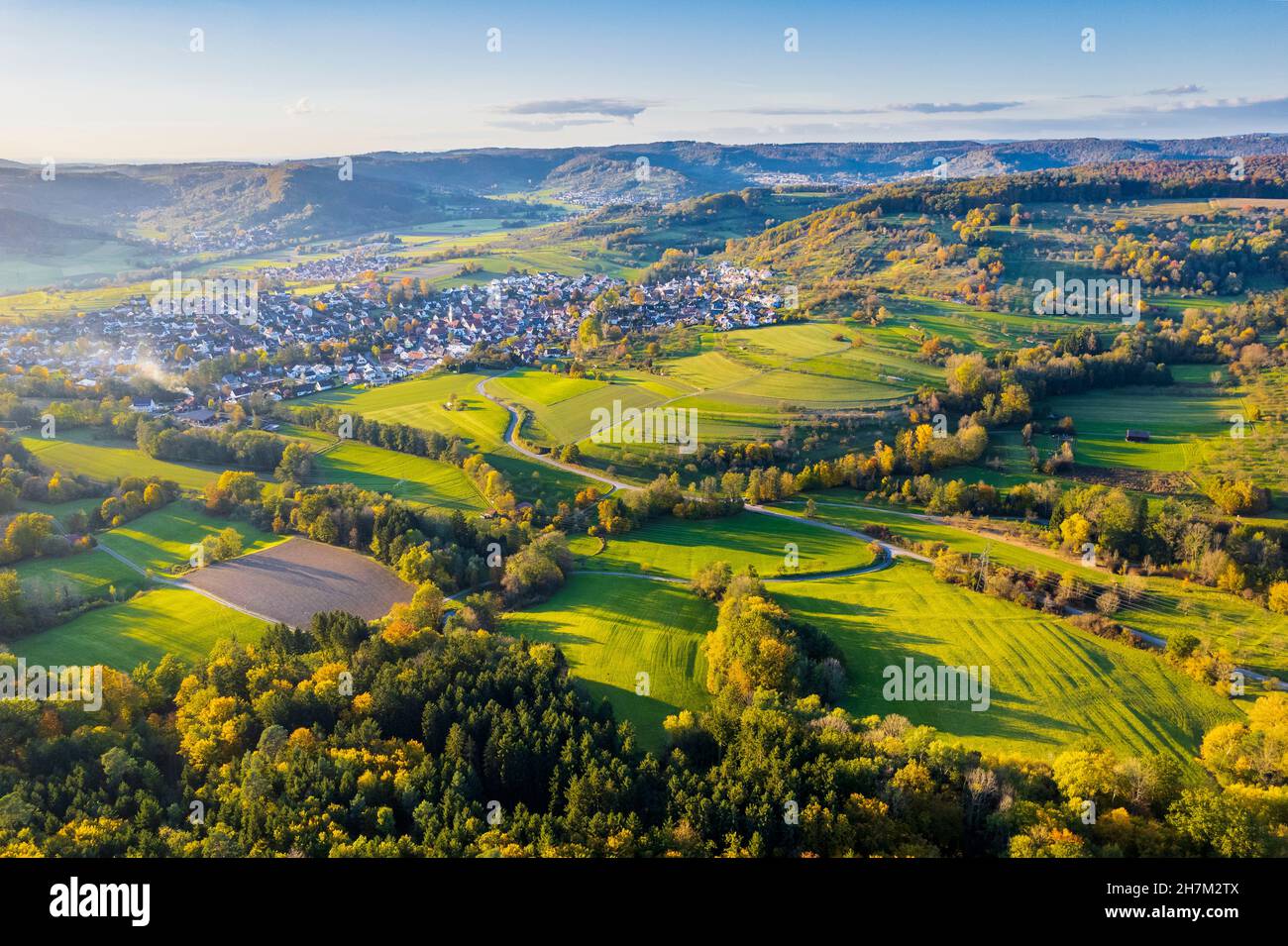 Cityscape and scenic green landscape in autumn, Germany Stock Photo